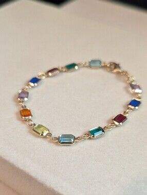 18kt Brazilian Gold Filled  Multi-Color Cz Link 7" Bracelet -W080326-1